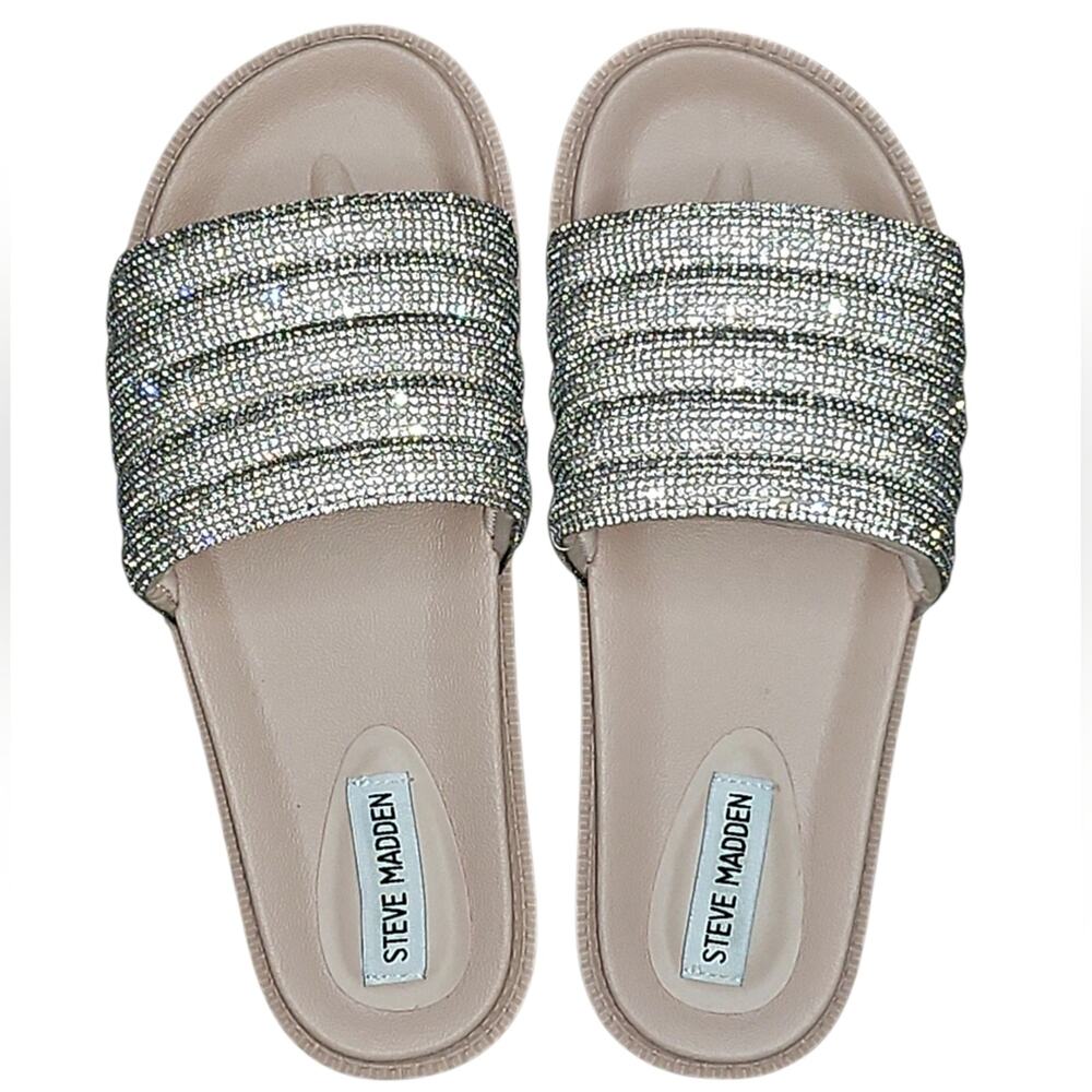 Steve Madden Silver Sparkle Rhinestone Silver and Tan Sandals